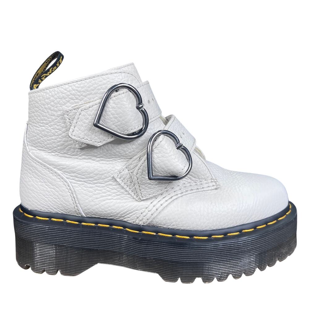 Dr. Martens Devon Heart White Leather Platform Combat Boots Size 7